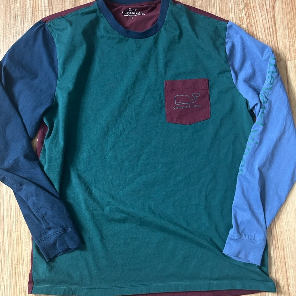 Vineyard Vines Green & Blue Colorblock Long Sleeve Shirt